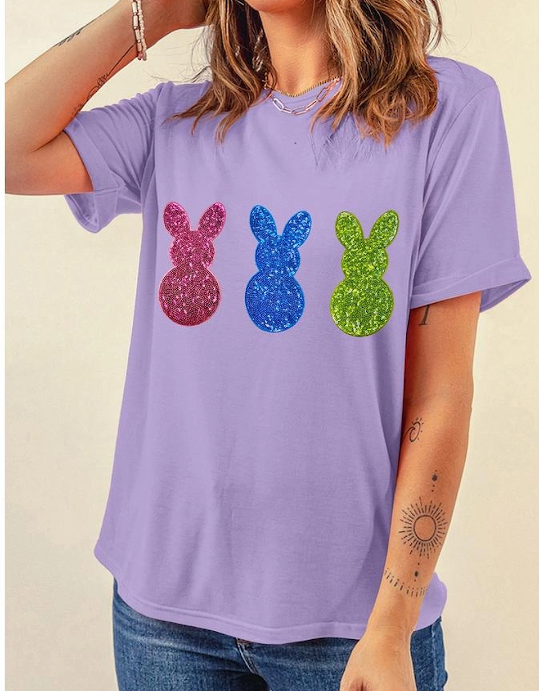 Wisteria Easter Shiny Bunny Graphic Crewneck T Shirt