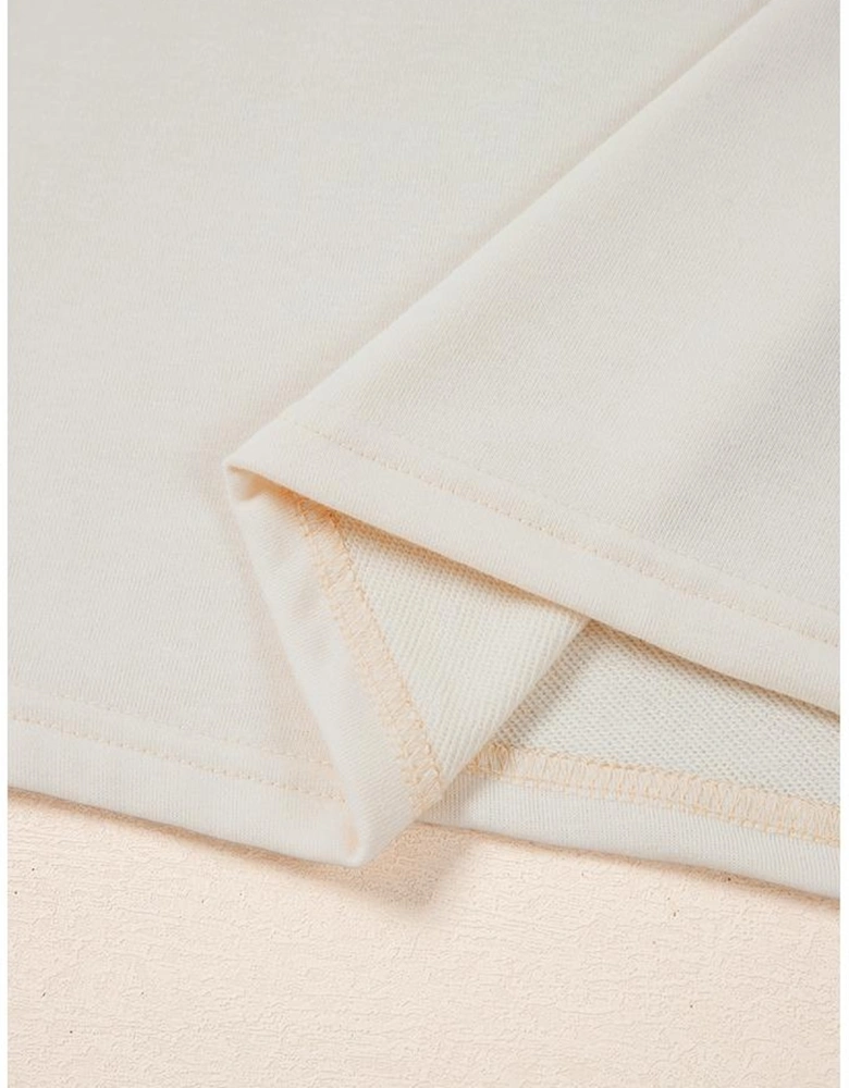 White Pearled Puff Sleeve Round Neck Loose Top