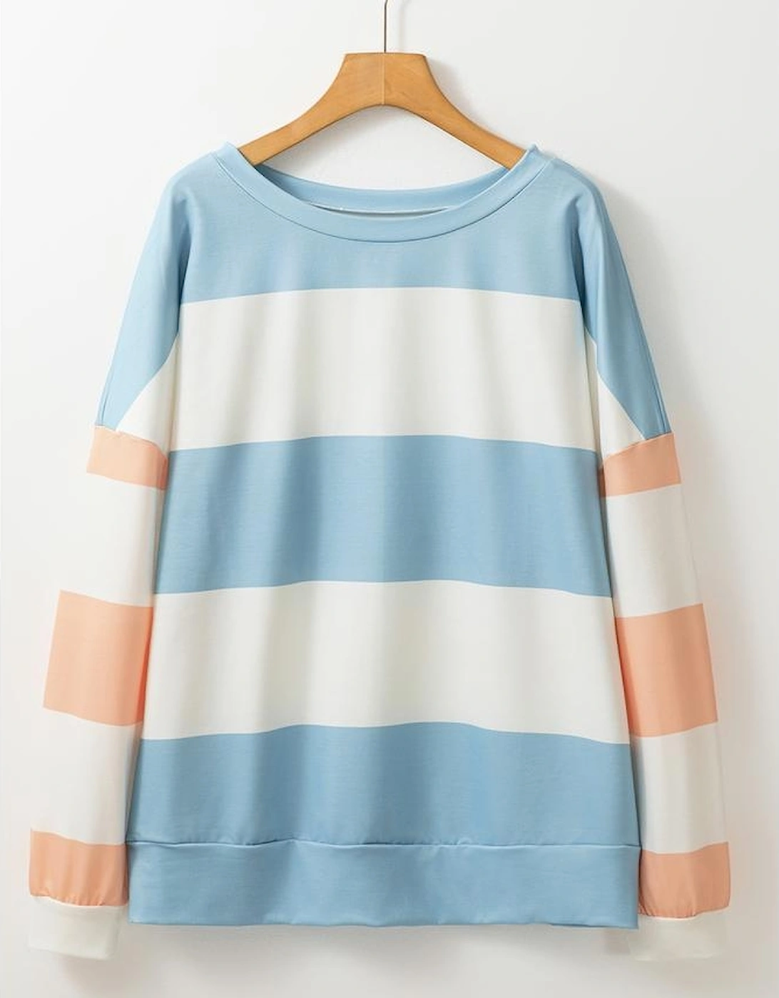 Light Blue Colorblock Striped Drop Shoulder Long Sleeve Top