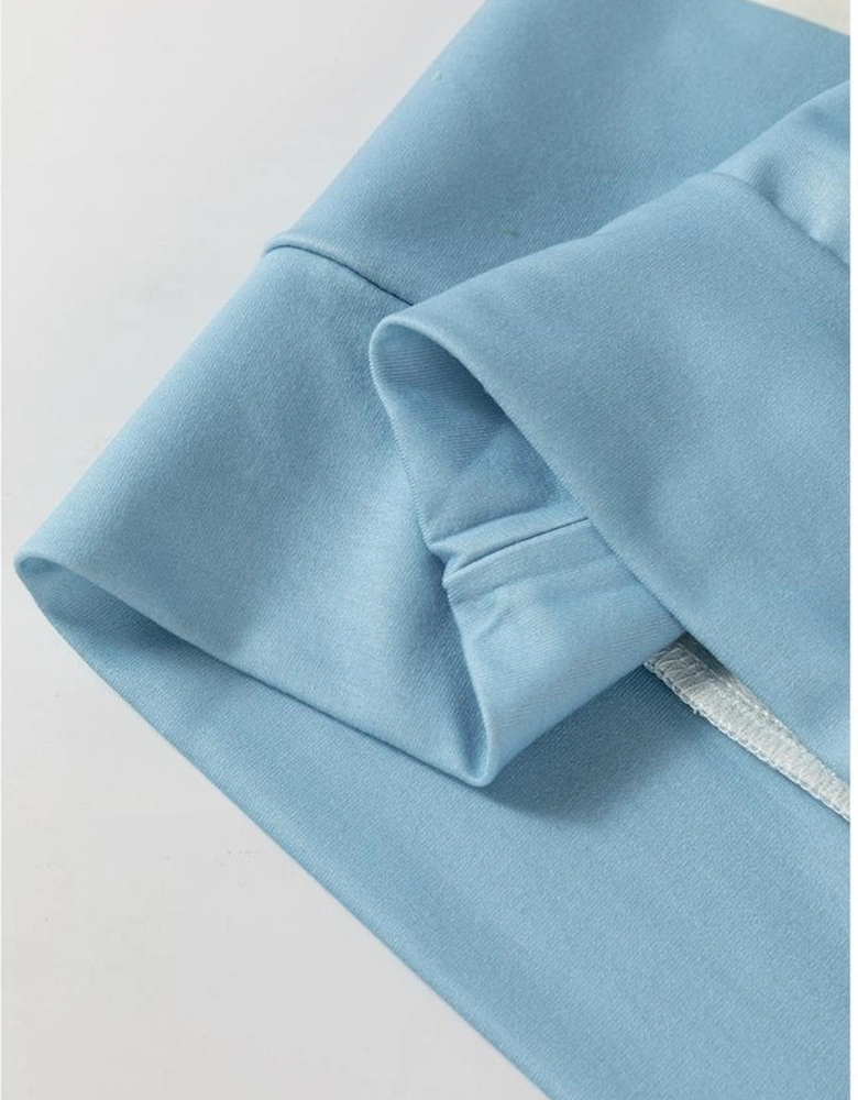 Light Blue Colorblock Striped Drop Shoulder Long Sleeve Top