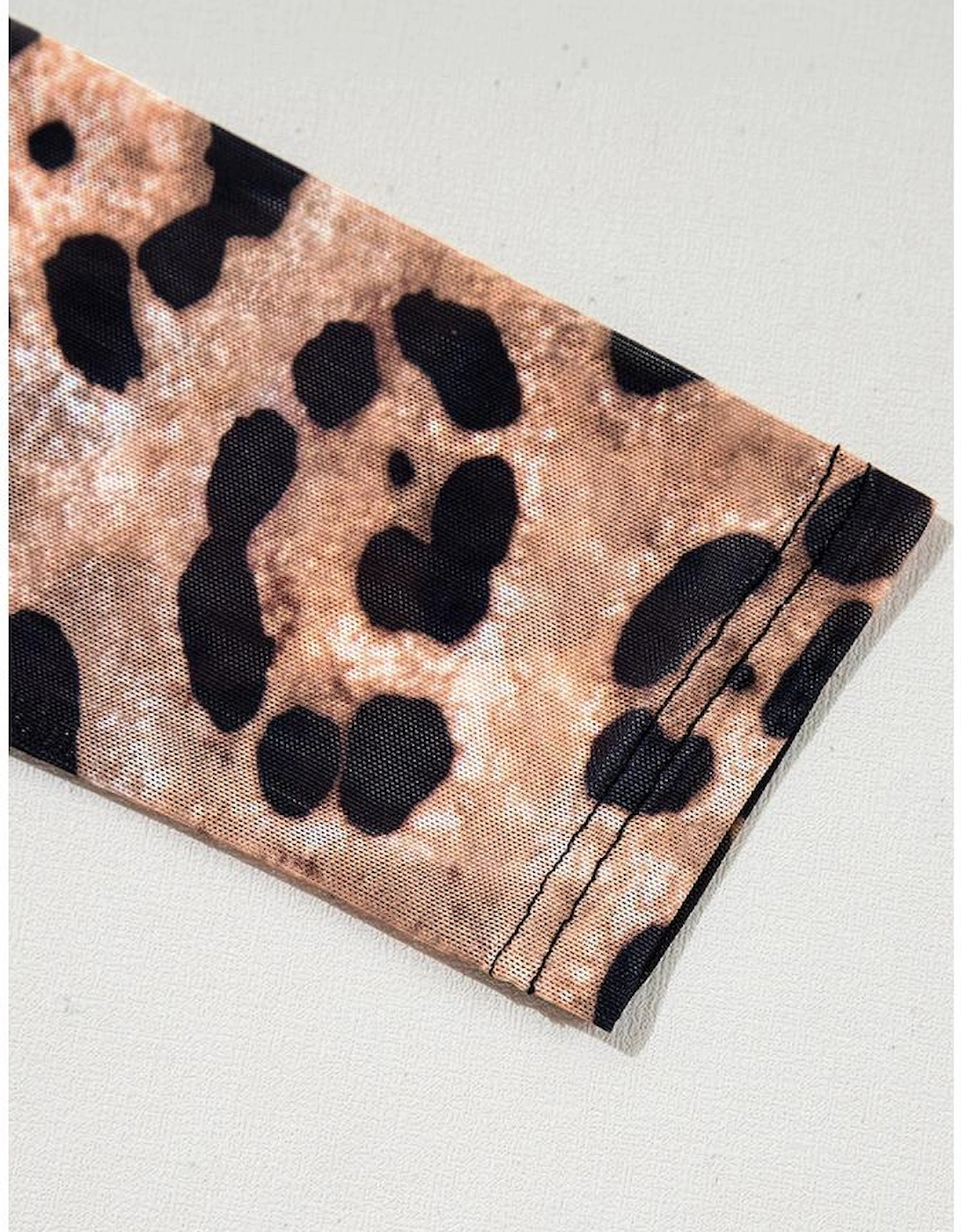 Brown Leopard Round Neck Long Sleeve Slim Top
