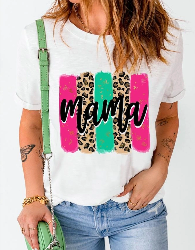 White Mama Leopard Brush Stroke Graphic T Shirt