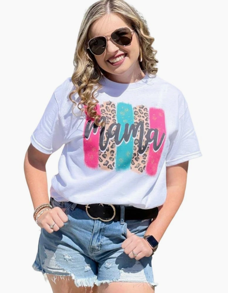 White Mama Leopard Brush Stroke Graphic T Shirt