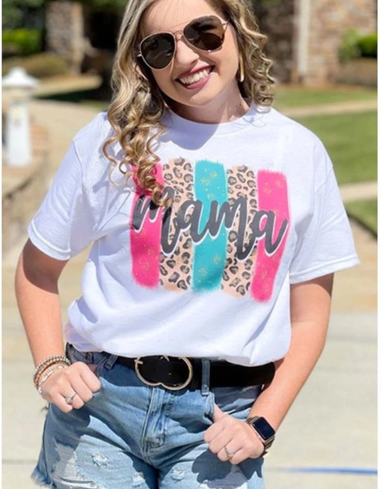 White Mama Leopard Brush Stroke Graphic T Shirt