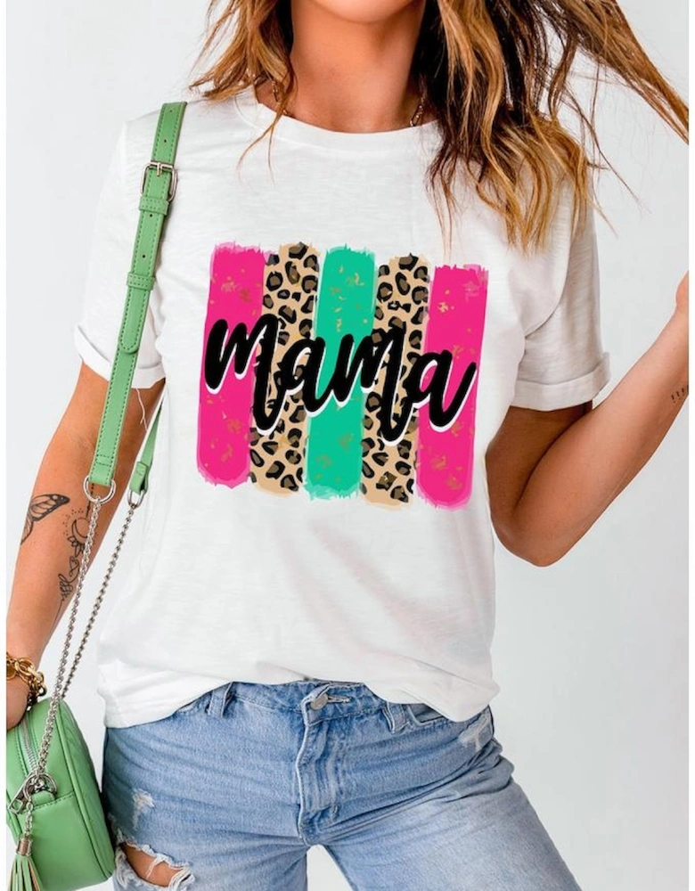 White Mama Leopard Brush Stroke Graphic T Shirt
