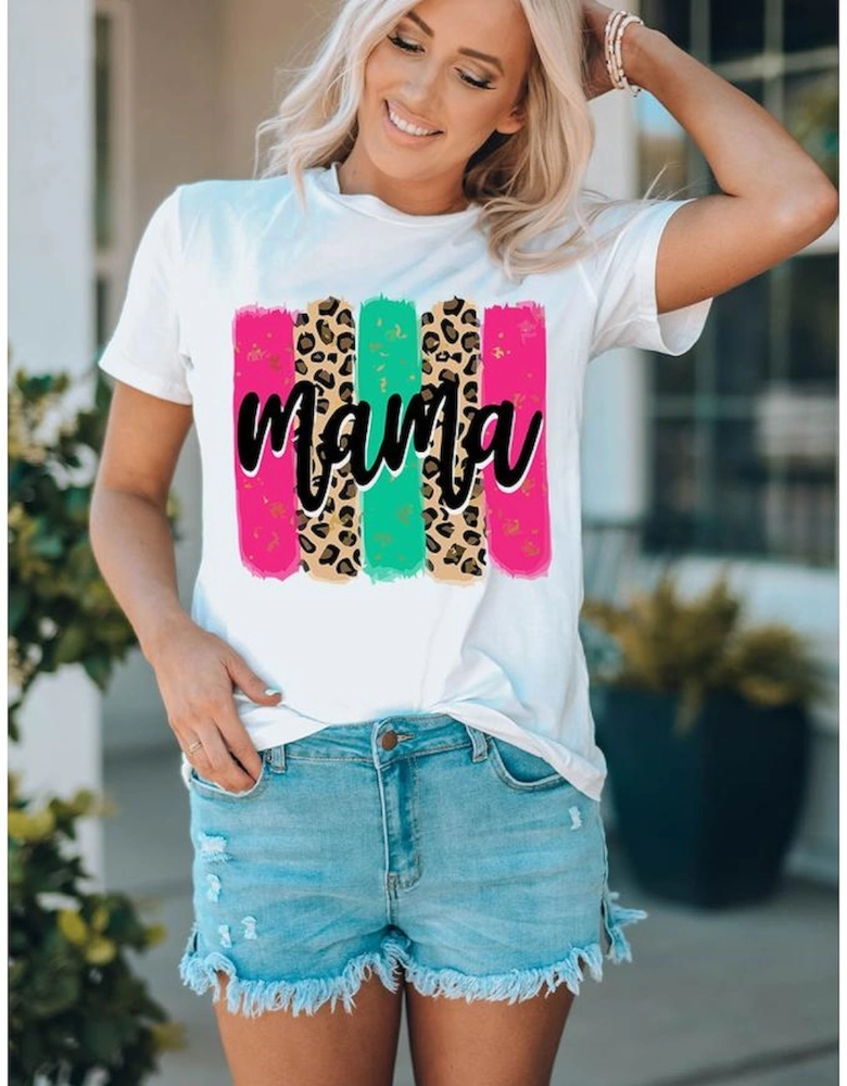 White Mama Leopard Brush Stroke Graphic T Shirt