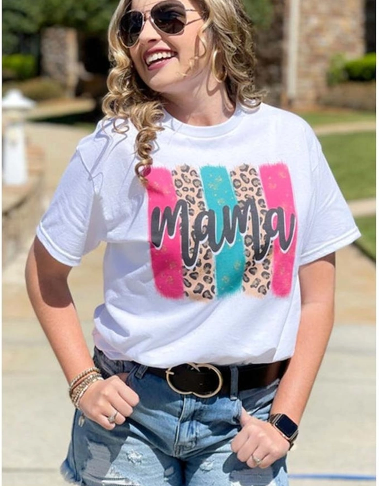 White Mama Leopard Brush Stroke Graphic T Shirt