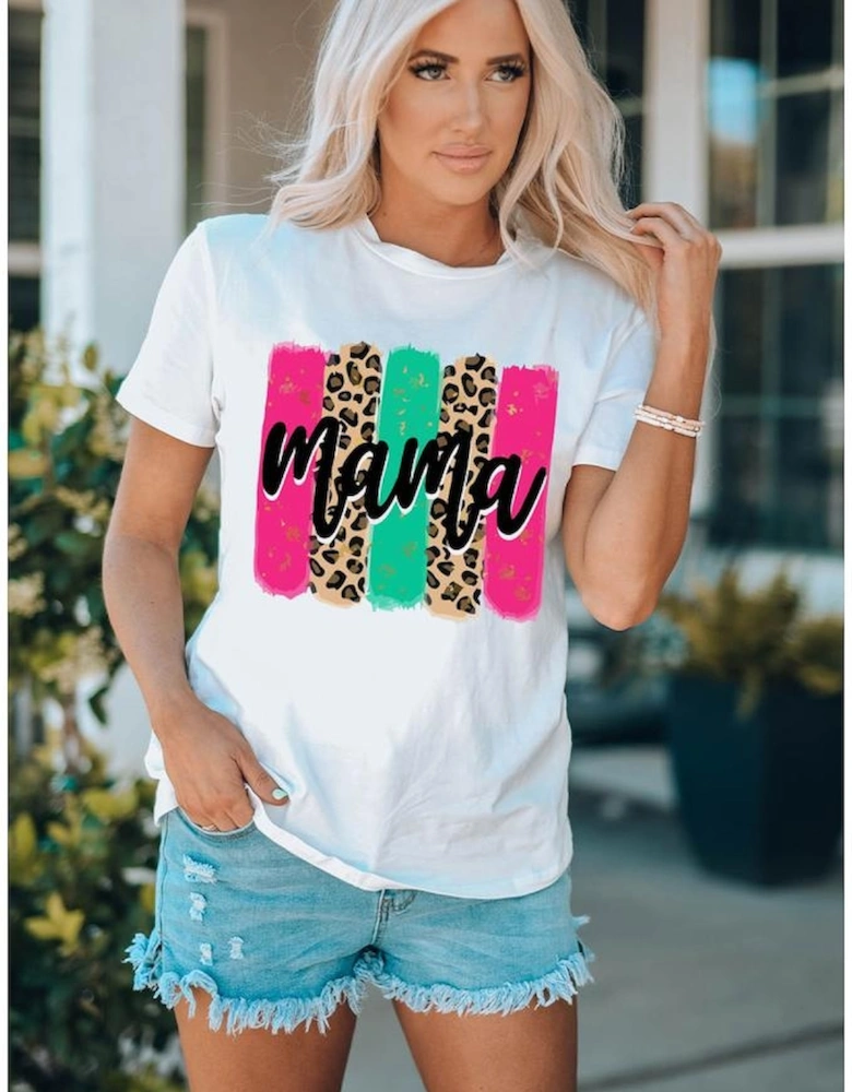 White Mama Leopard Brush Stroke Graphic T Shirt