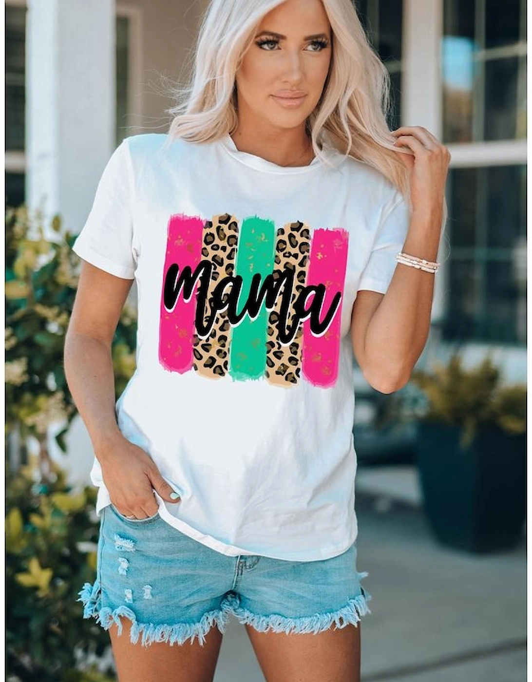 White Mama Leopard Brush Stroke Graphic T Shirt