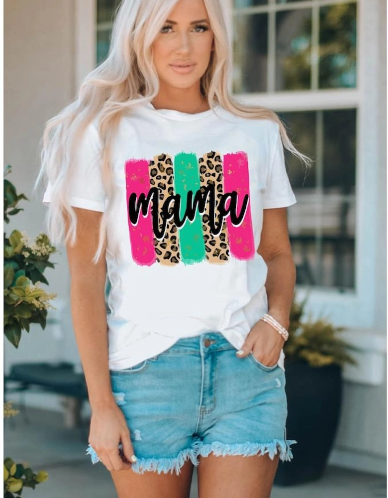 White Mama Leopard Brush Stroke Graphic T Shirt