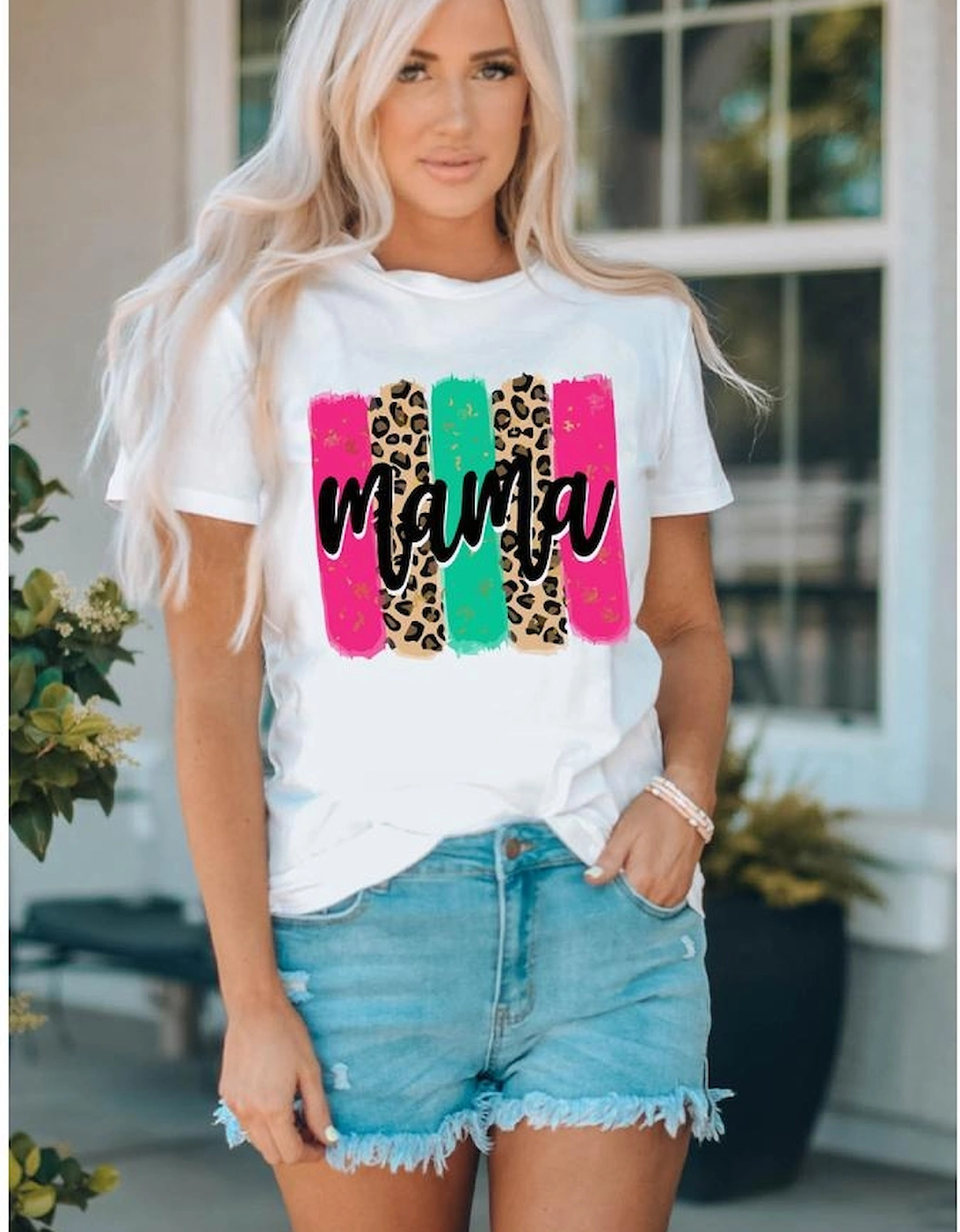 White Mama Leopard Brush Stroke Graphic T Shirt