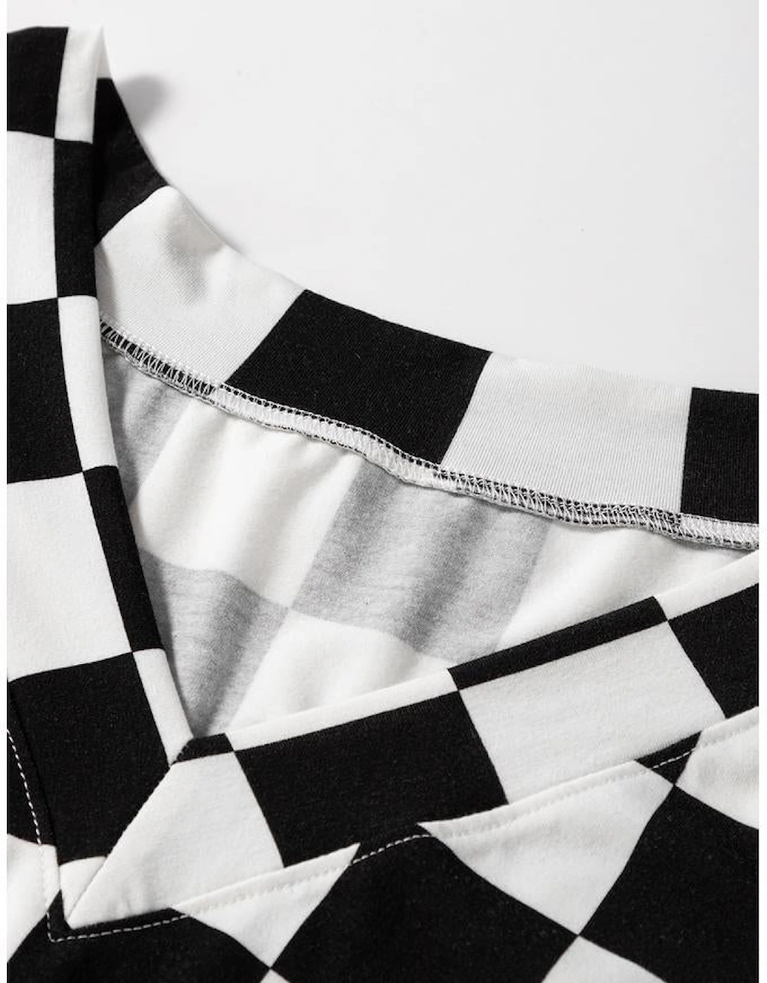 Black Checkered Pattern Tee and Shorts Plus Size Two Piece Set