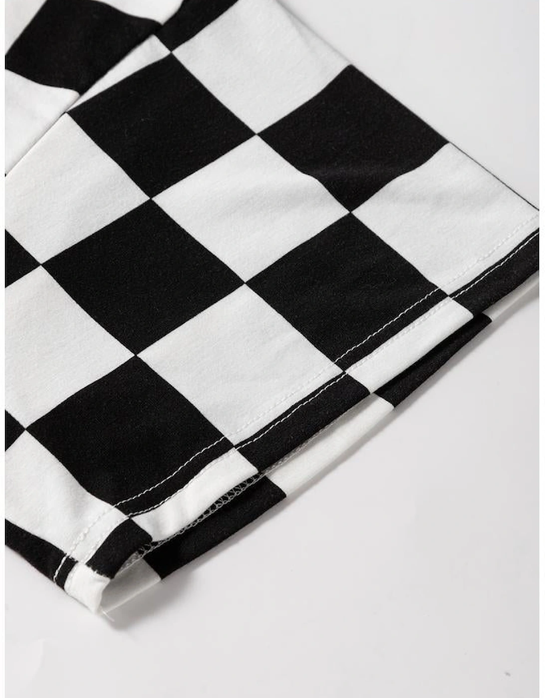 Black Checkered Pattern Tee and Shorts Plus Size Two Piece Set