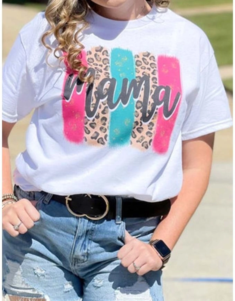 White Mama Leopard Brush Stroke Graphic T Shirt