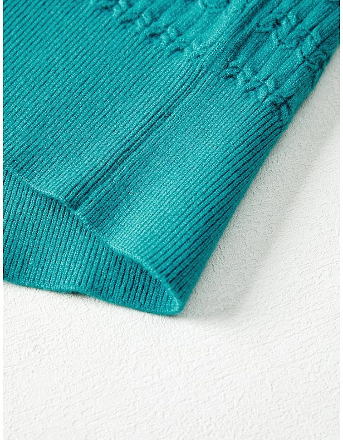 Sea Green Trendy Pattern Knit Ribbed Cuffs Crew Neck Sweater