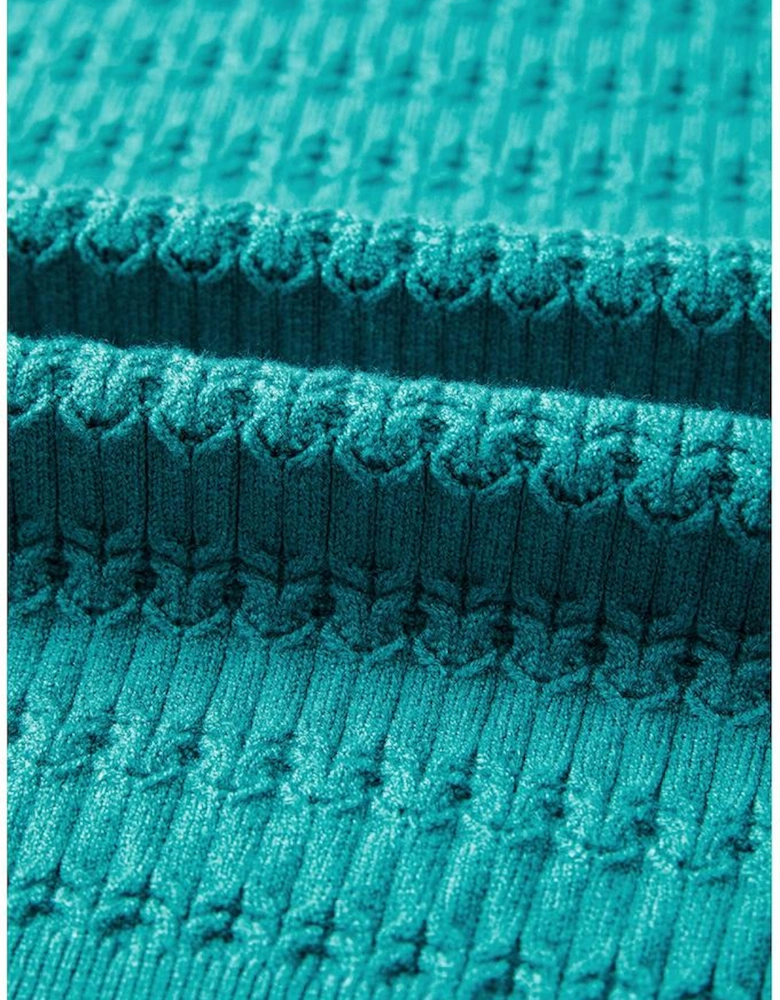 Sea Green Trendy Pattern Knit Ribbed Cuffs Crew Neck Sweater