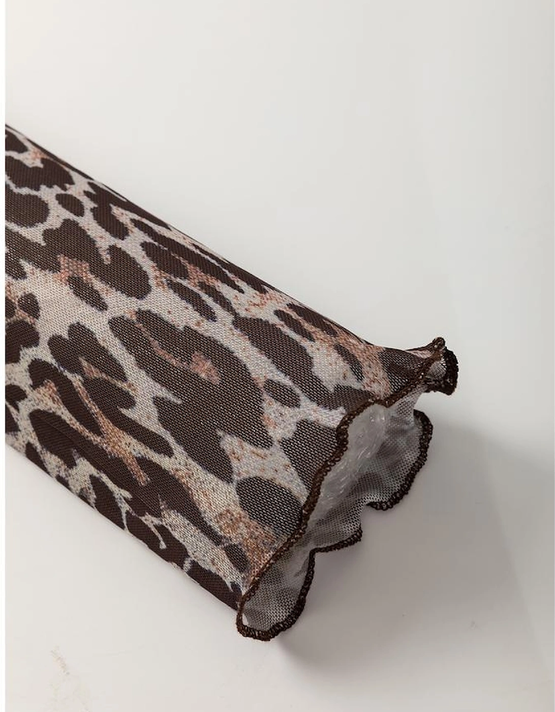 Multicolour Leopard Sheer Mesh Long Sleeve V Neck Lace-up Blouse