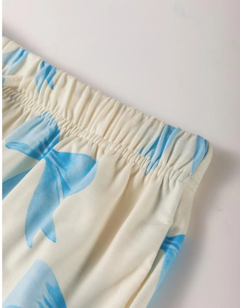 Yellow Bow Printed Short Sleeve Shirt Shorts Pajama Set