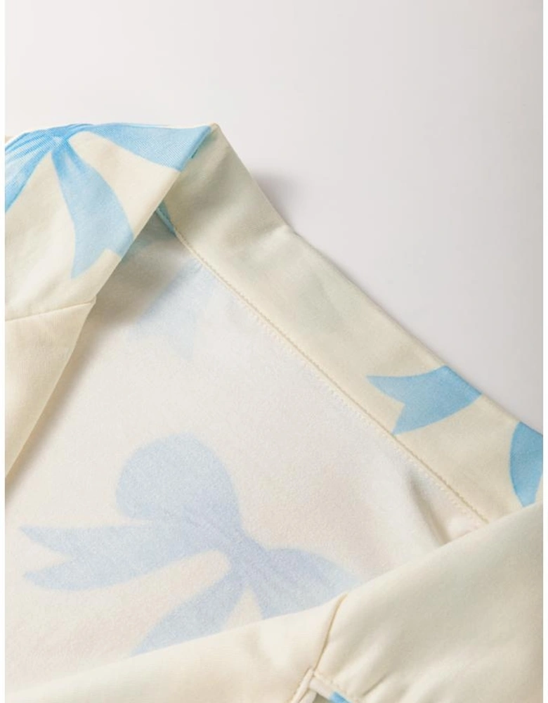 Yellow Bow Printed Short Sleeve Shirt Shorts Pajama Set