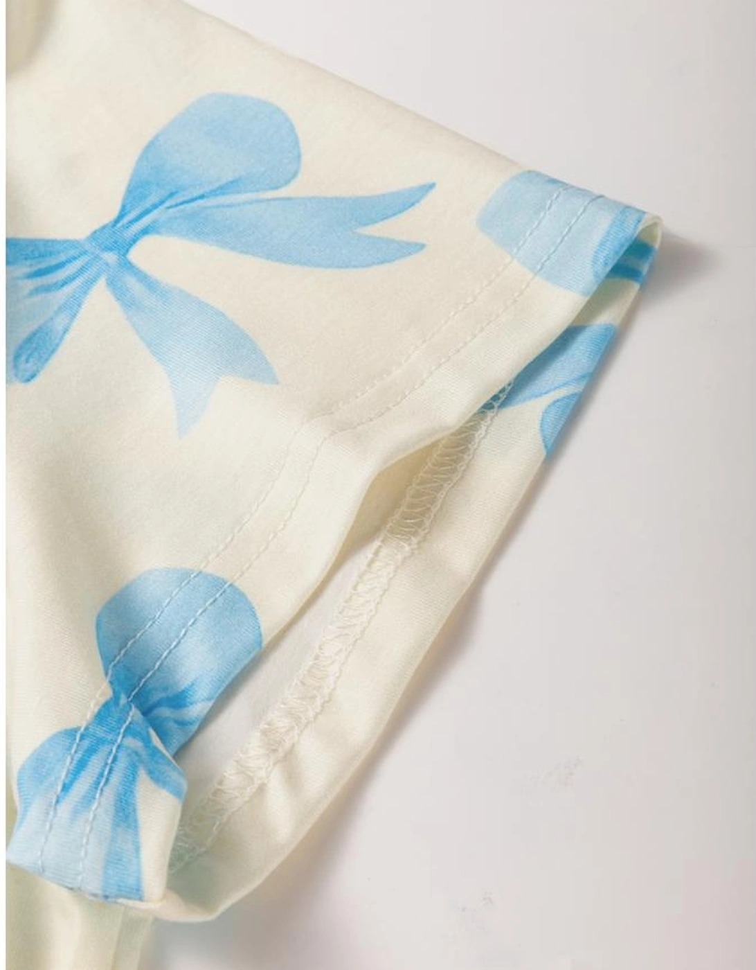 Yellow Bow Printed Short Sleeve Shirt Shorts Pajama Set