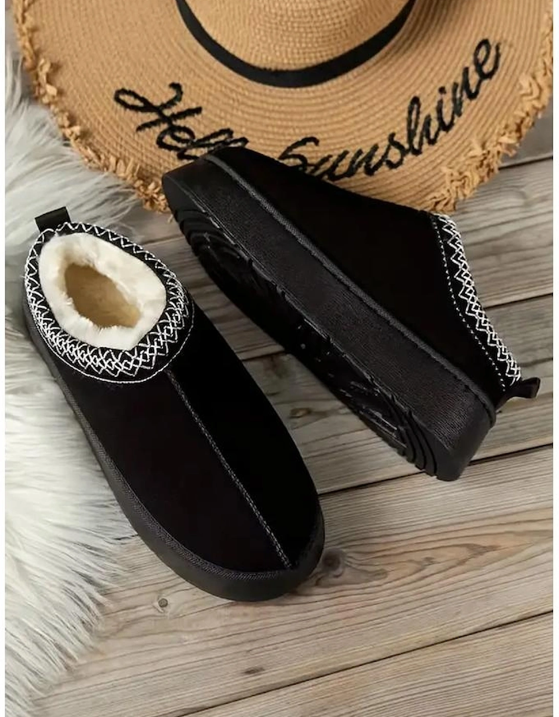 Azura Exchange Black Suede Contrast Print Round Toe Plush Lined Flats