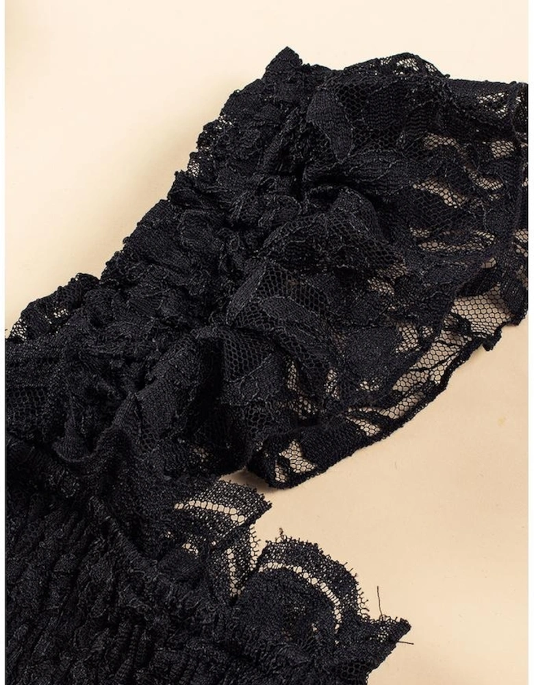 Black Lace Smocked Bodice Sleeveless Midi Dress