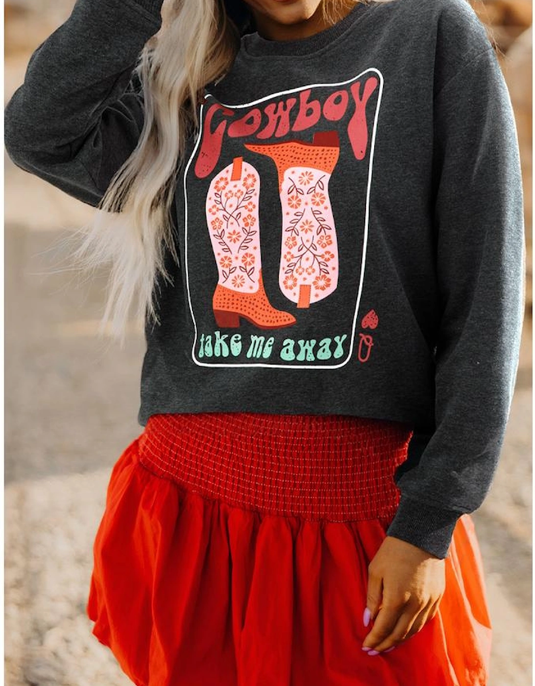 Carbon Grey Cowboy Queen Card Drop Shoulder Graphic Sweatshirt