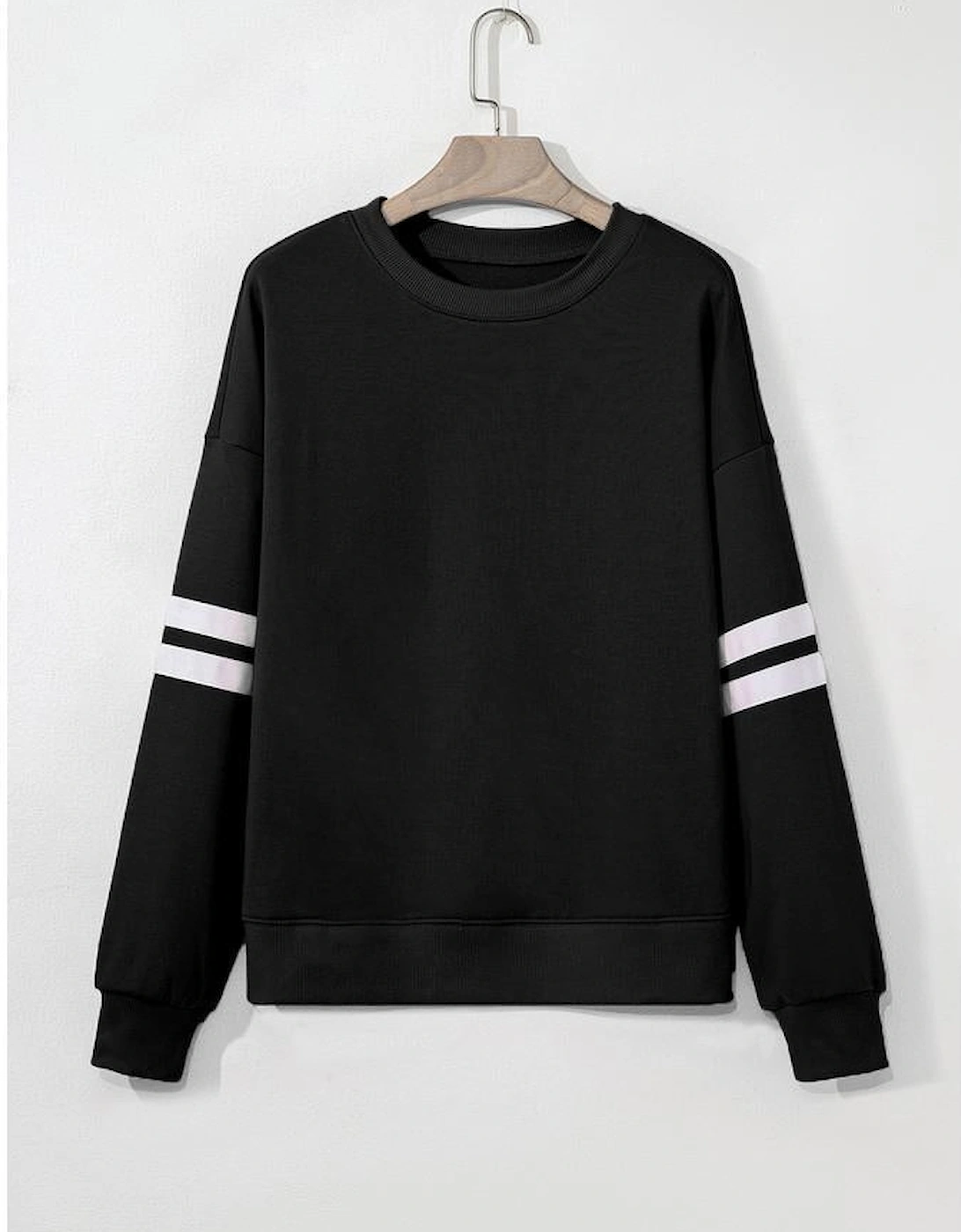 Black Varsity Striped Detail Drop Shoulder Oversized Sweatshirt