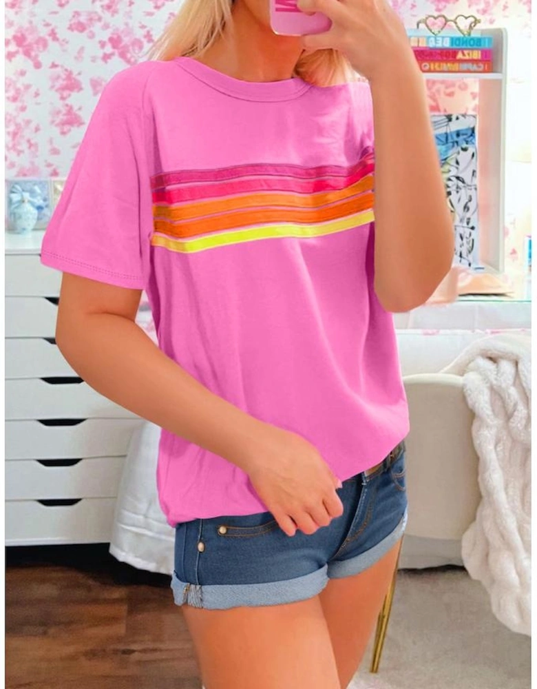 Bonbon Striped Patch Front Casual Tee