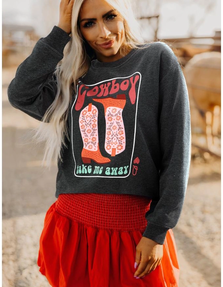 Carbon Grey Cowboy Queen Card Drop Shoulder Graphic Sweatshirt