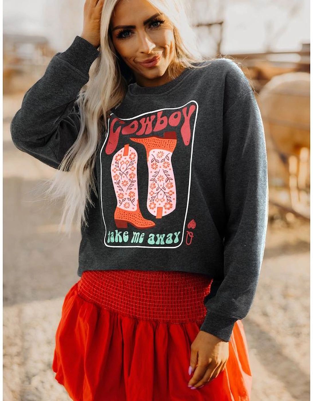 Carbon Grey Cowboy Queen Card Drop Shoulder Graphic Sweatshirt