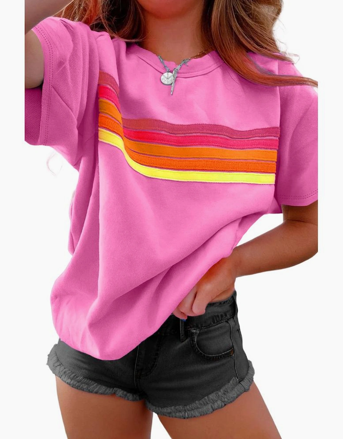 Bonbon Striped Patch Front Casual Tee