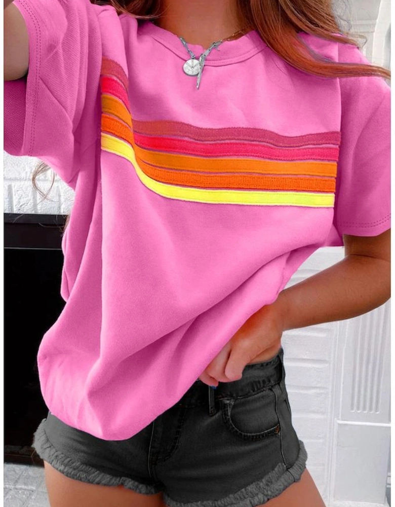 Bonbon Striped Patch Front Casual Tee