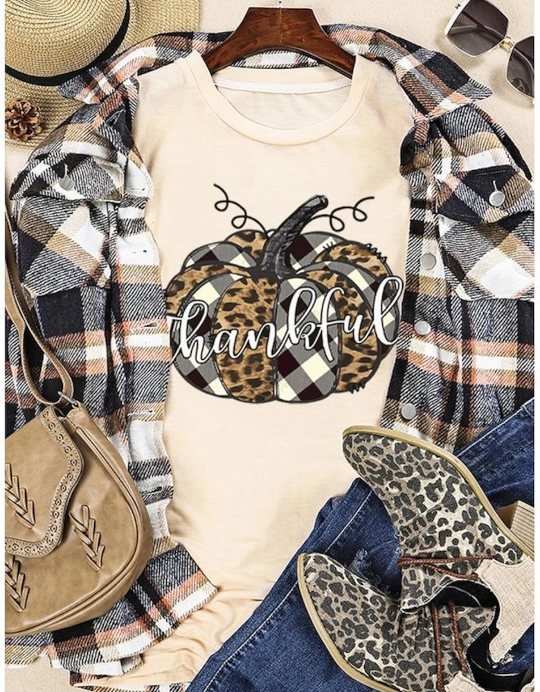 Khaki Thankful Pumpkin Graphic Tee