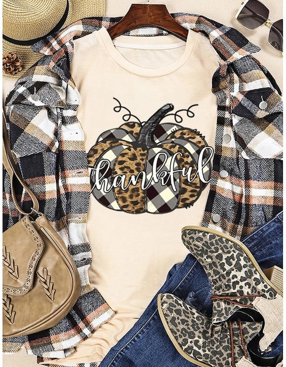 Khaki Thankful Pumpkin Graphic Tee