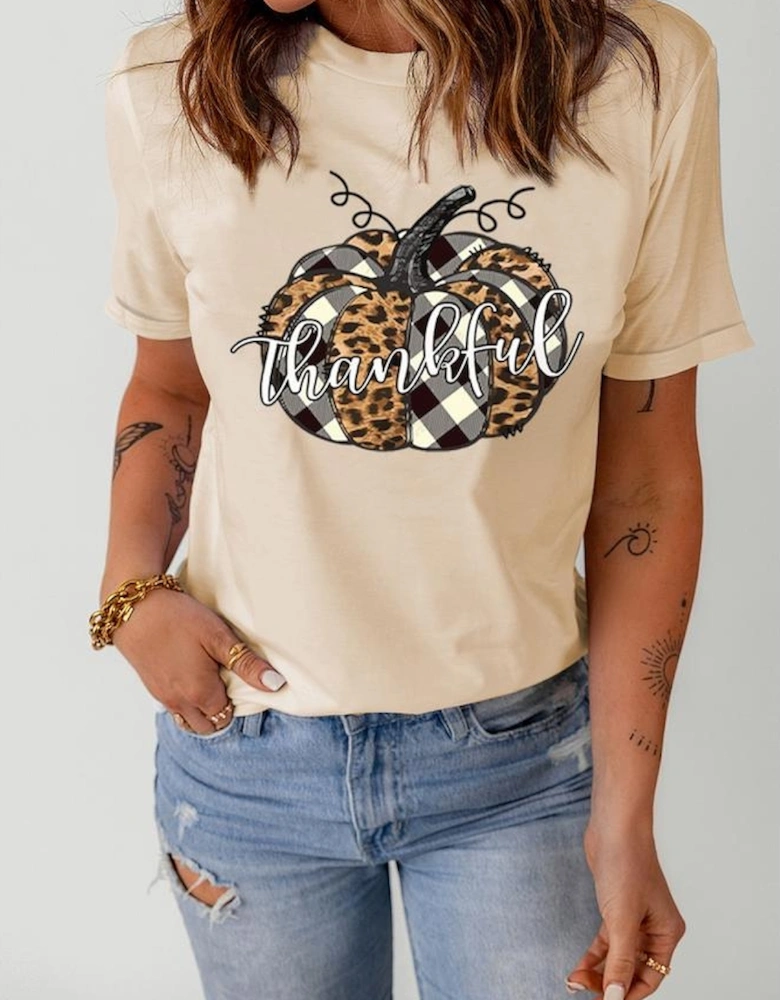 Khaki Thankful Pumpkin Graphic Tee