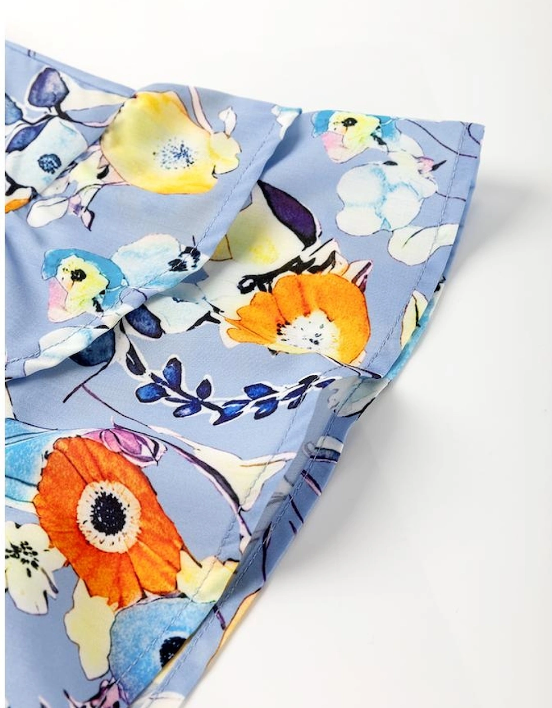 Sky Blue Flutter Sleeve V Neck Floral Top