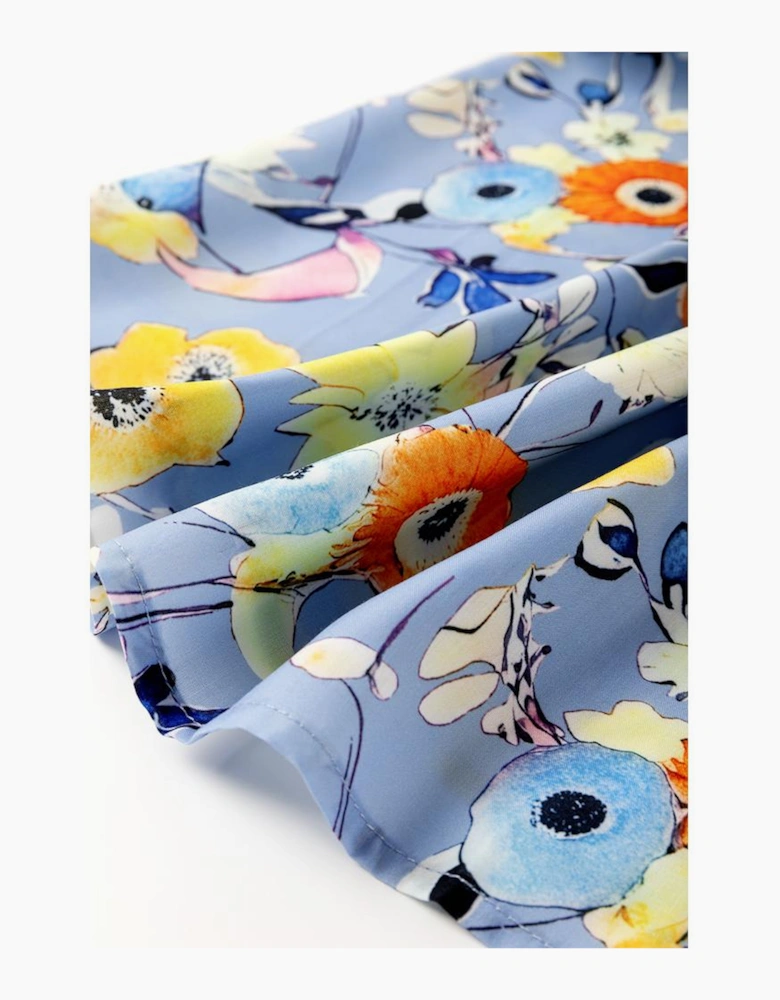 Sky Blue Flutter Sleeve V Neck Floral Top