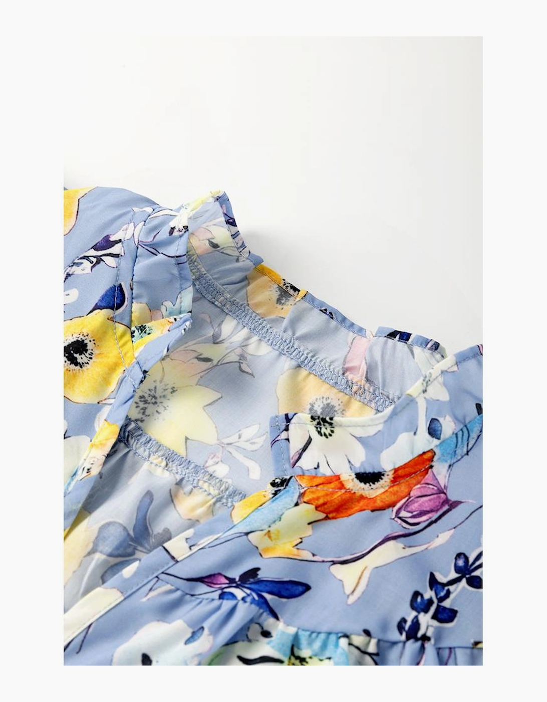 Sky Blue Flutter Sleeve V Neck Floral Top