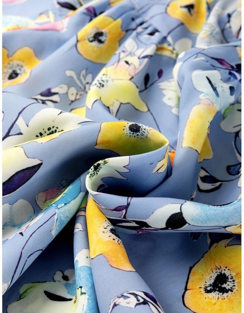 Sky Blue Flutter Sleeve V Neck Floral Top