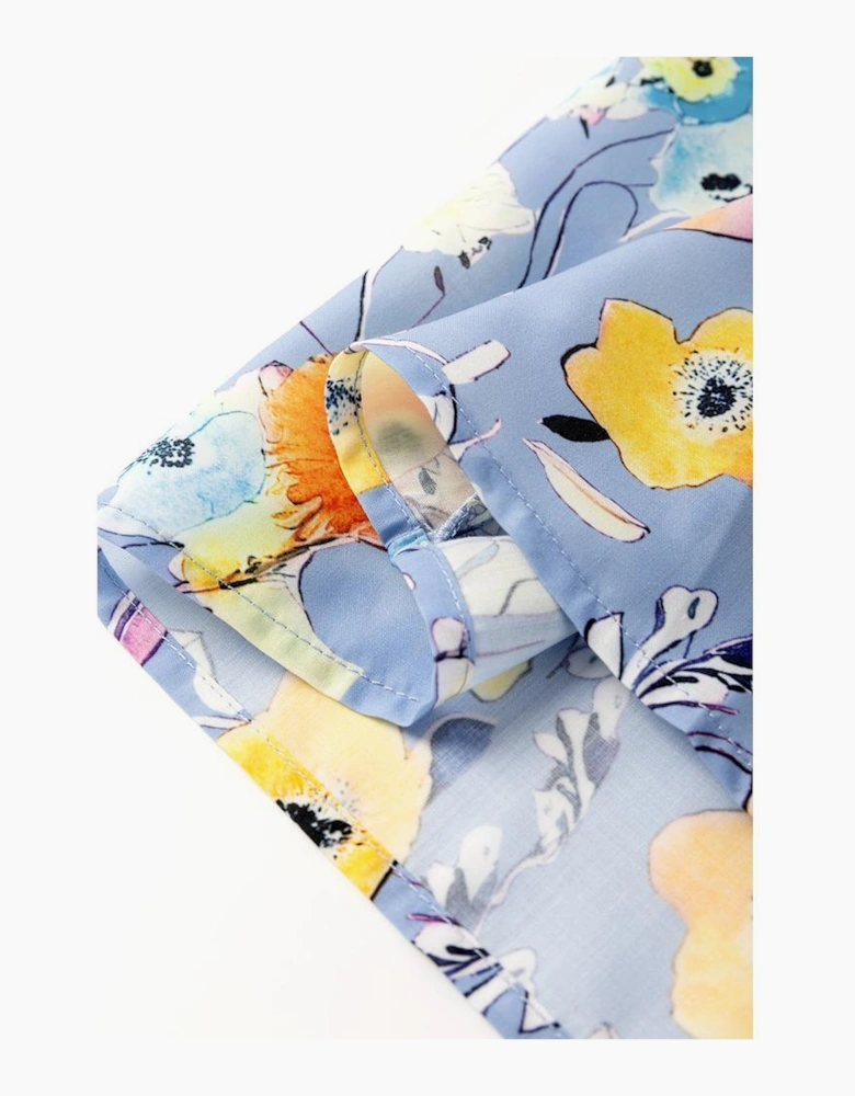 Sky Blue Flutter Sleeve V Neck Floral Top