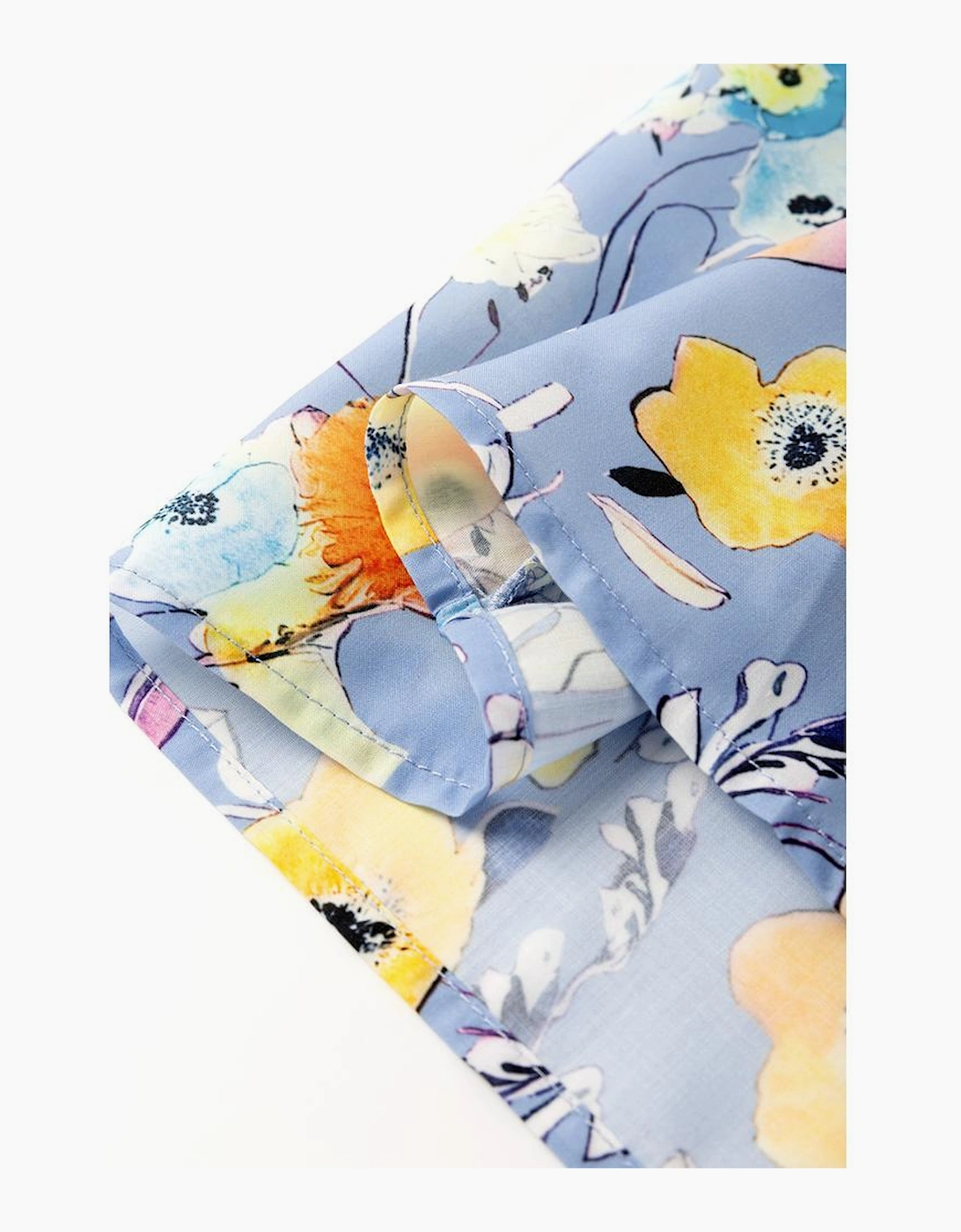 Sky Blue Flutter Sleeve V Neck Floral Top