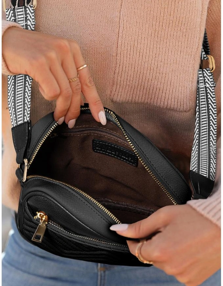 Black Quilted Faux Leather Crossbody Bag 22*6*16cm