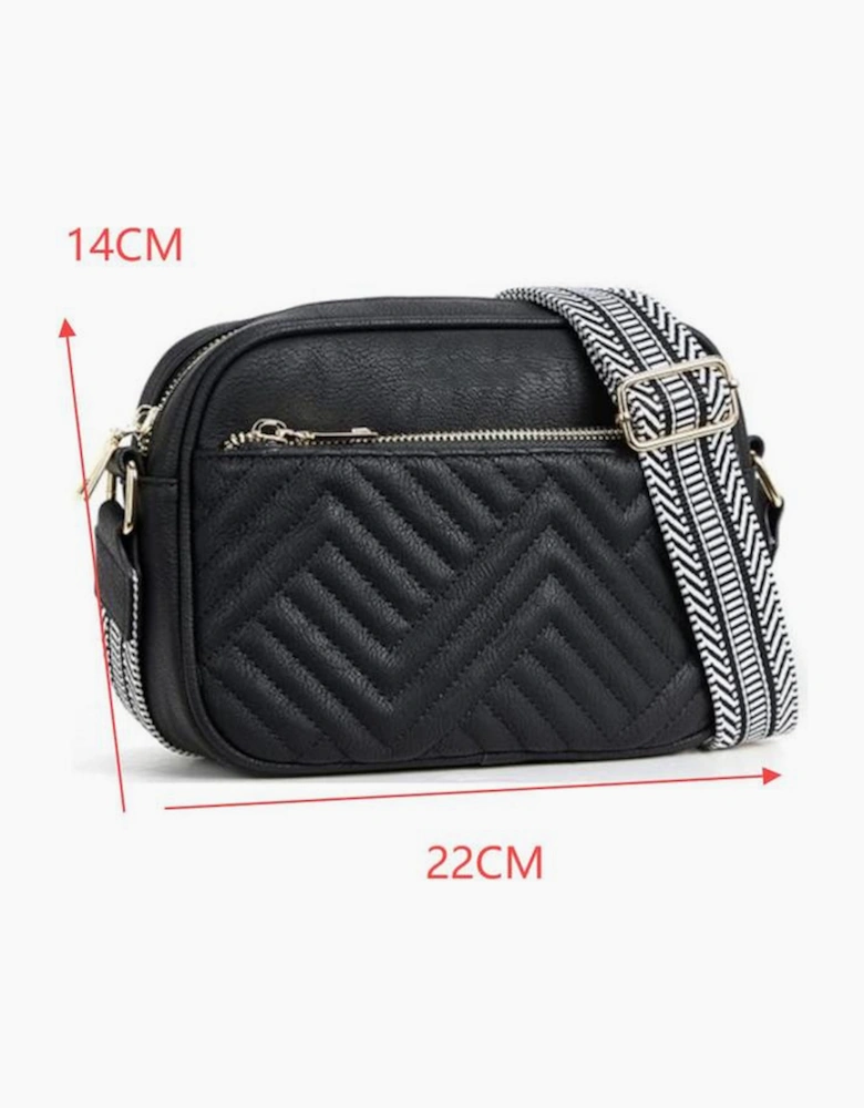 Black Quilted Faux Leather Crossbody Bag 22*6*16cm