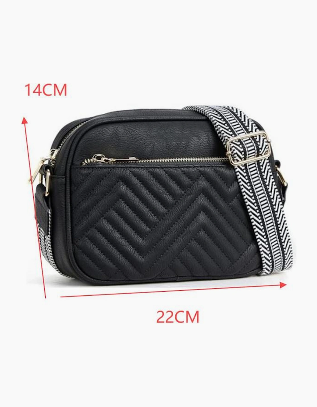 Black Quilted Faux Leather Crossbody Bag 22*6*16cm