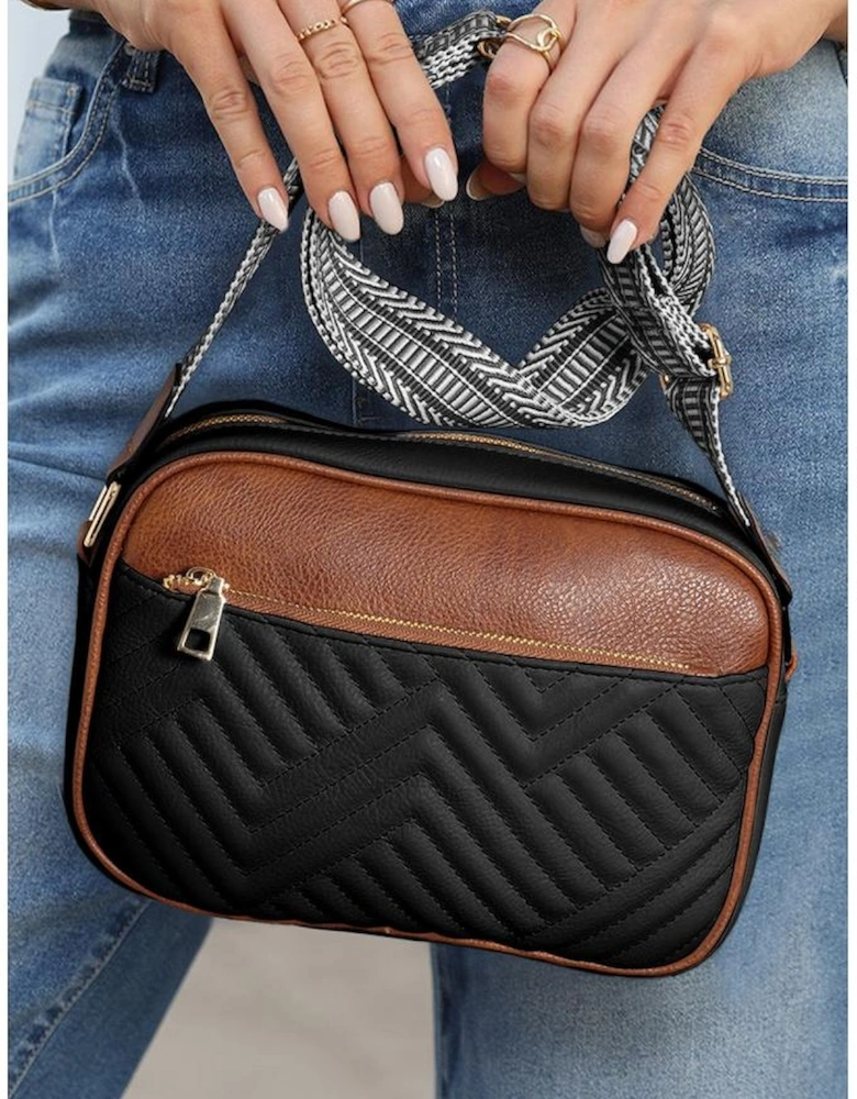 Black Quilted Faux Leather Crossbody Bag 22*6*16cm