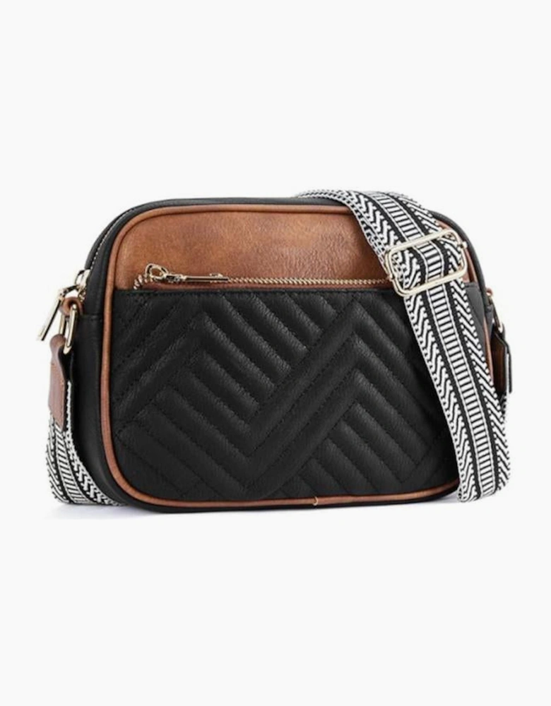 Black Quilted Faux Leather Crossbody Bag 22*6*16cm