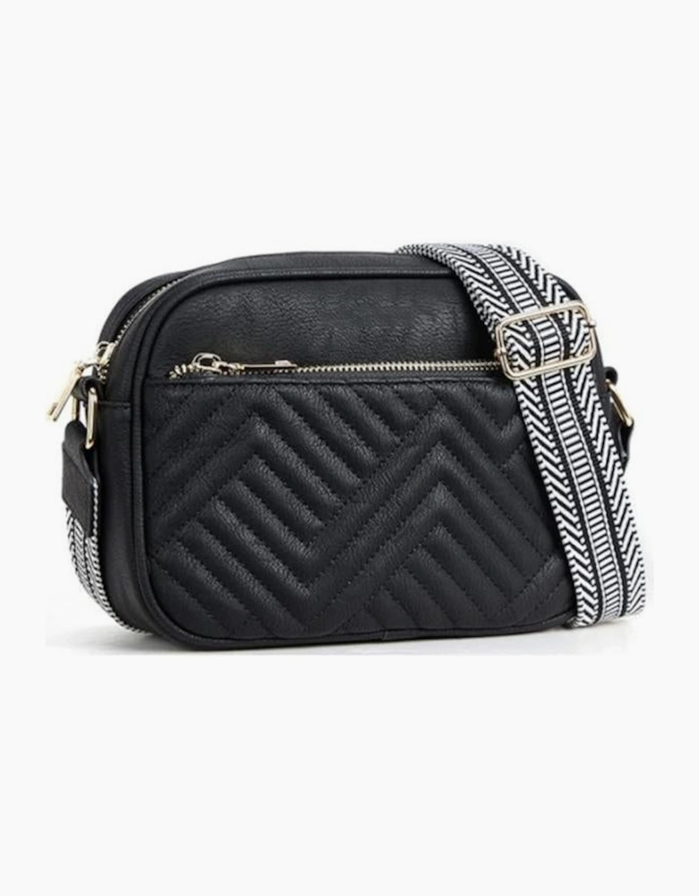 Black Quilted Faux Leather Crossbody Bag 22*6*16cm