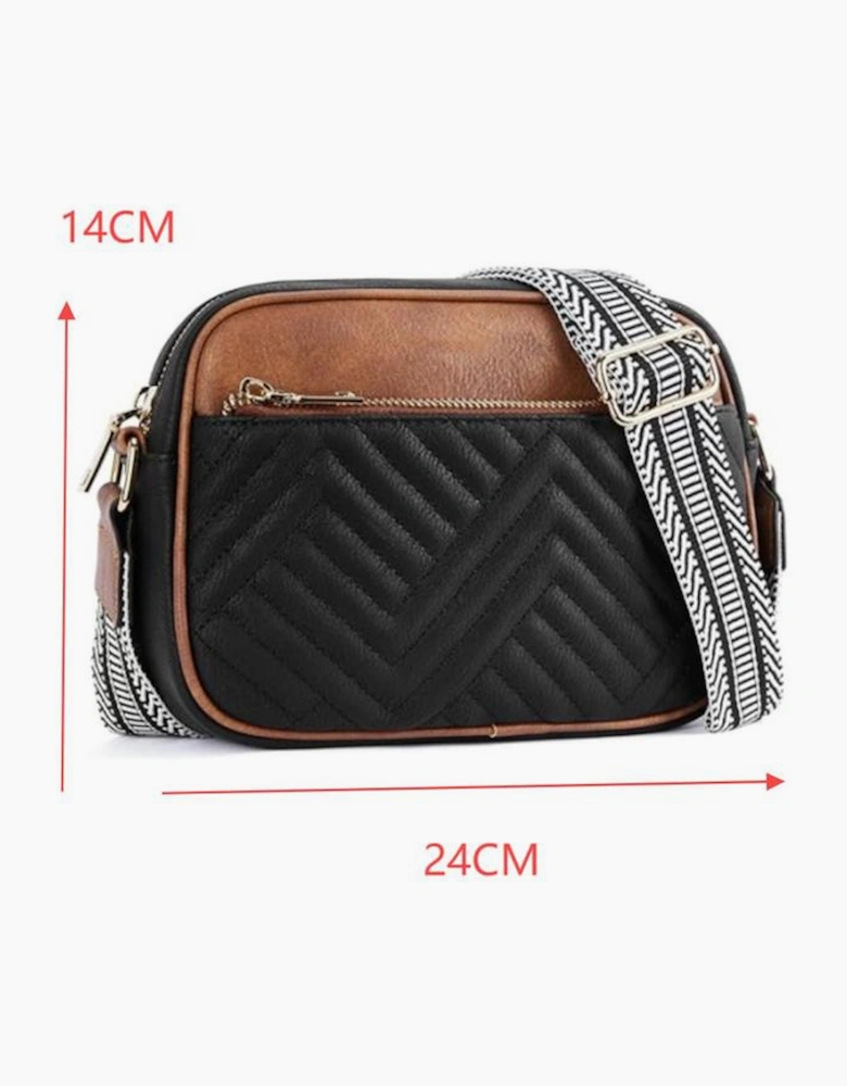 Black Quilted Faux Leather Crossbody Bag 22*6*16cm