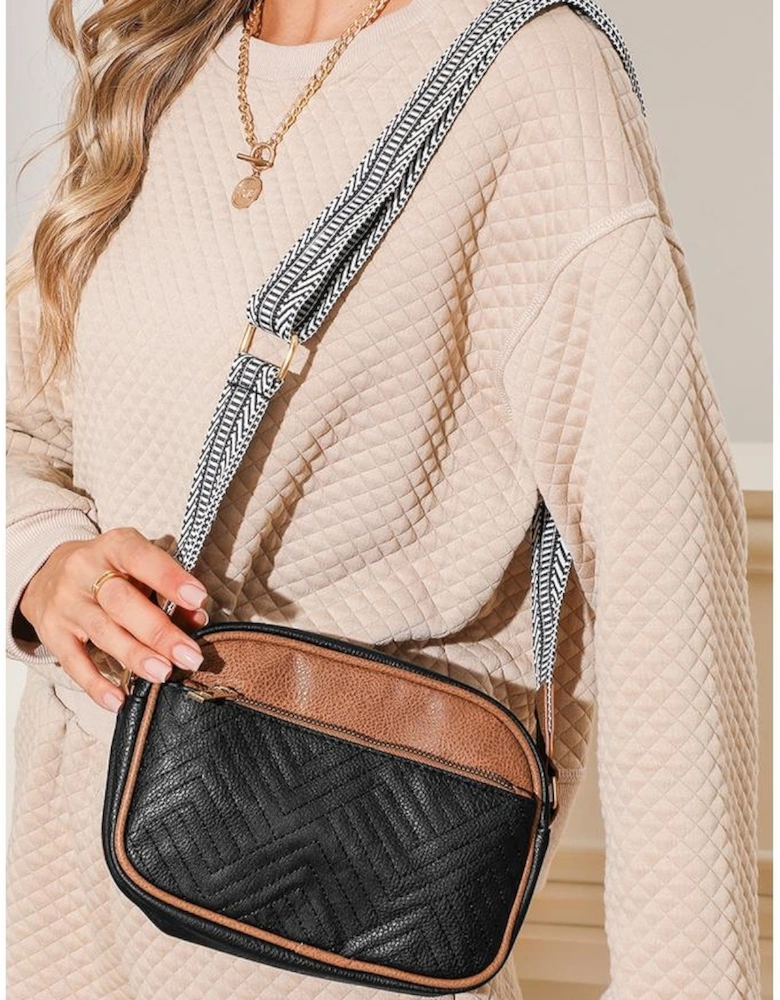 Black Quilted Faux Leather Crossbody Bag 22*6*16cm